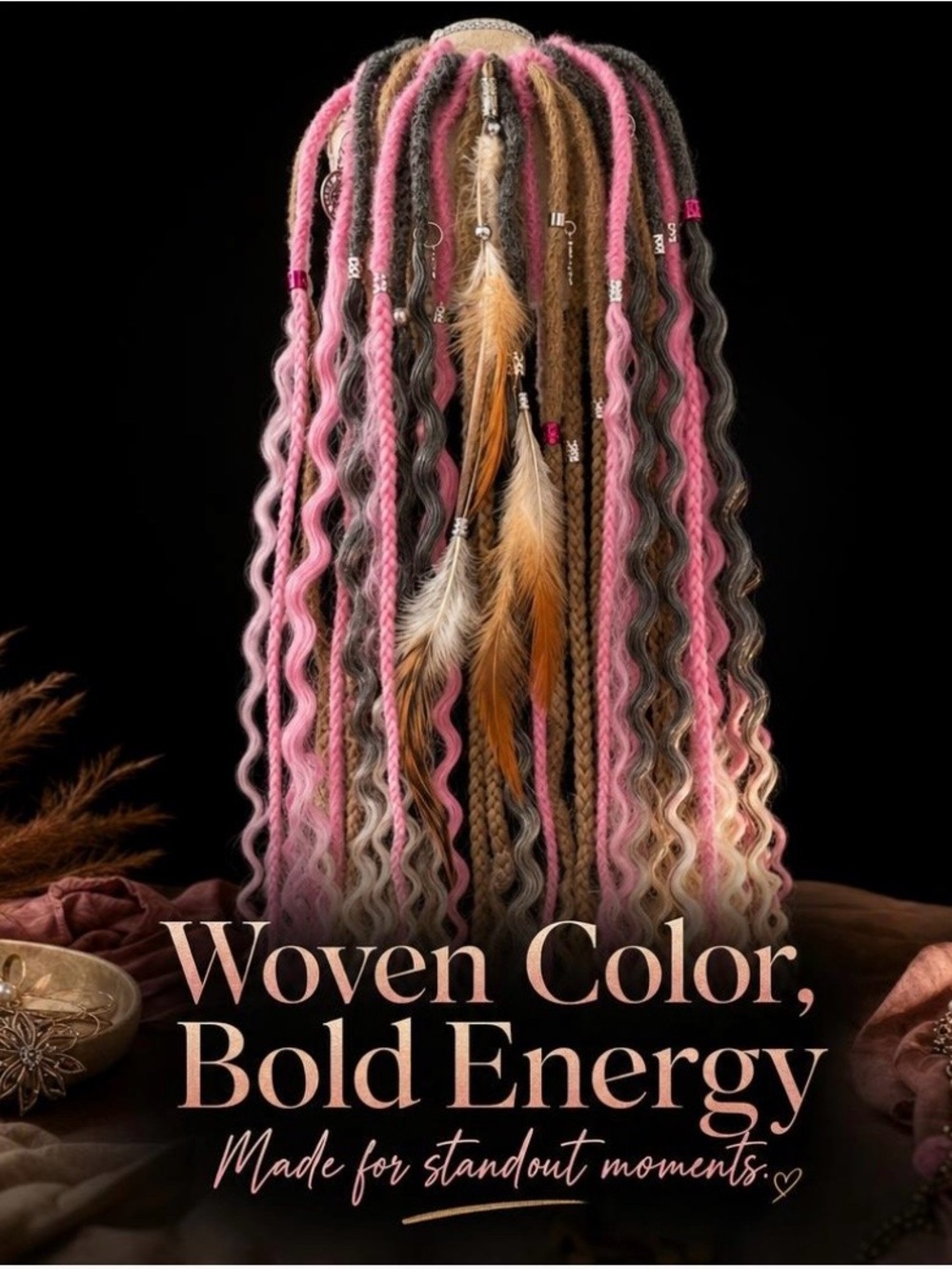 Blonde & Pink Curly Synthetic Goddess Braids Hair Extensions - Picture 6 of 10